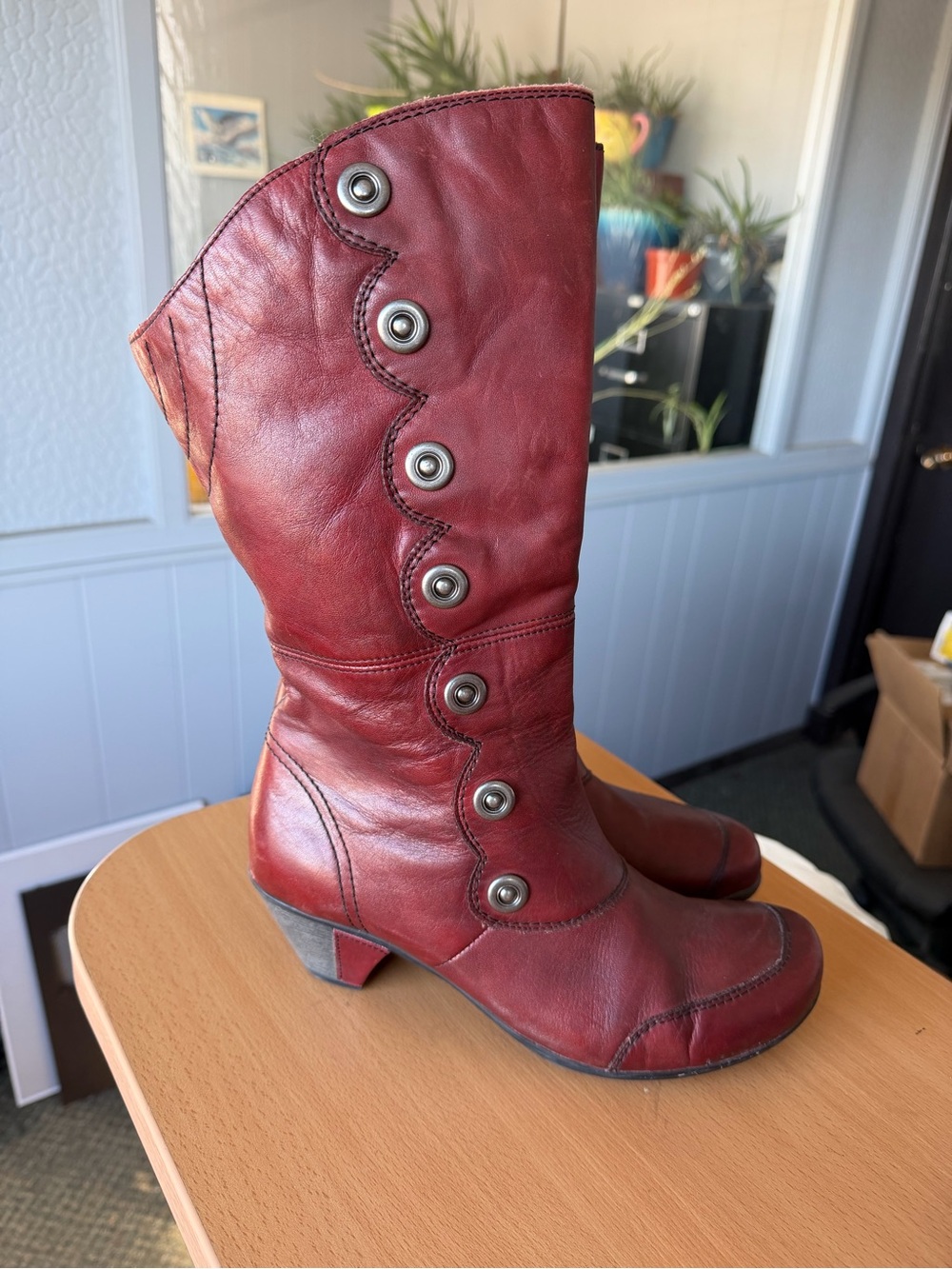 Remonte Red Leather Button Accent Boots